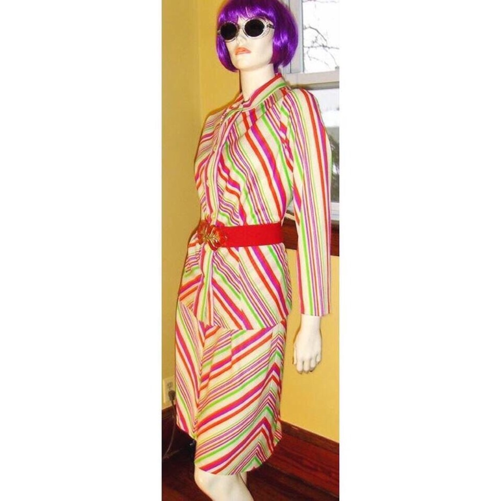 Vintage 70s Funky Fruit Stripes Two Piece Top & Skirt Outfit!